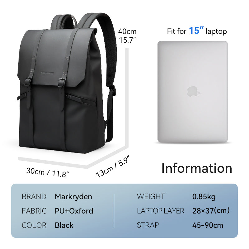MUKE II Classic Business Work Black Leather Backpack